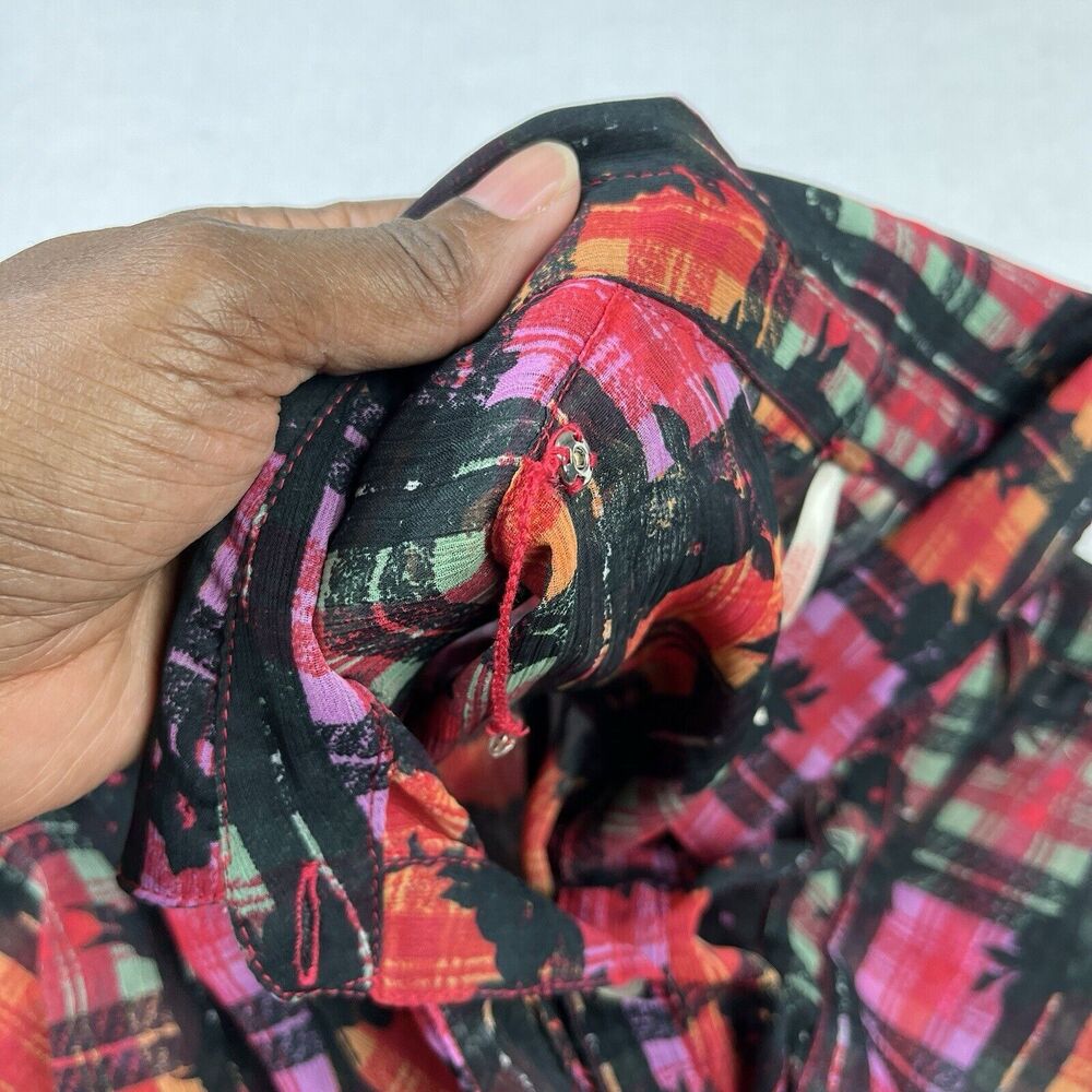 Free People Jerra Maxi Shirt Dress Plaid Punk Button Down Sheer Waist Tie MEDIUM - Picture 12 of 14